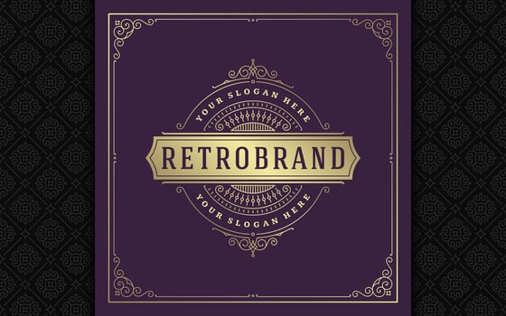 Vintage logo elegant flourishes line art graceful ornaments victorian style template design vector