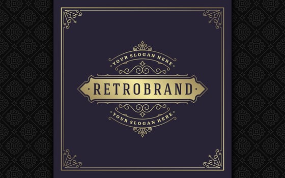 Vintage logo elegant flourishes line art graceful ornaments victorian style template design vector