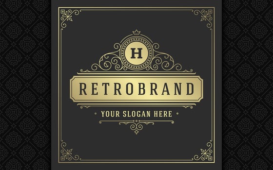 Vintage logo elegant flourishes line art graceful ornaments victorian style template design vector