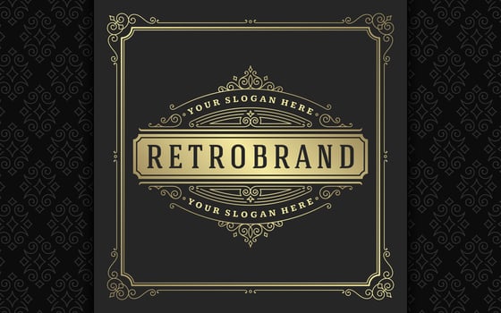 Vintage logo elegant flourishes line art graceful ornaments victorian style template design vector