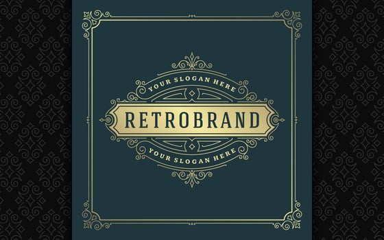Vintage logo elegant flourishes line art graceful ornaments victorian style template design vector