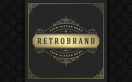 Vintage logo elegant flourishes line art graceful ornaments victorian style template design vector