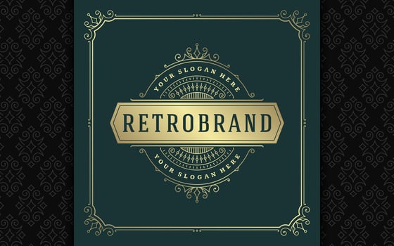Vintage logo elegant flourishes line art graceful ornaments victorian style template design vector