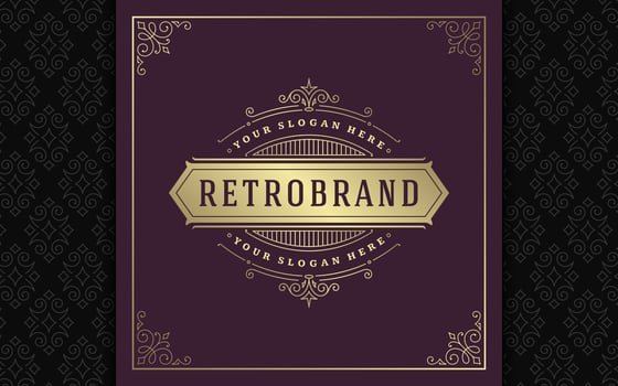 Vintage logo elegant flourishes line art graceful ornaments victorian style template design vector