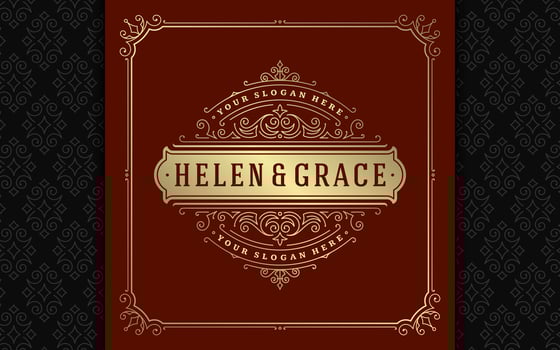 Vintage logo elegant flourishes line art graceful ornaments victorian style template design vector