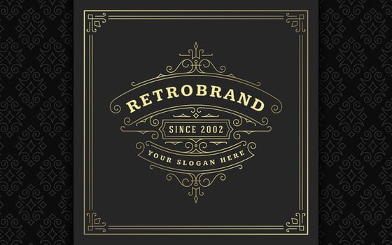 Vintage logo elegant flourishes line art graceful ornaments victorian style template design vector
