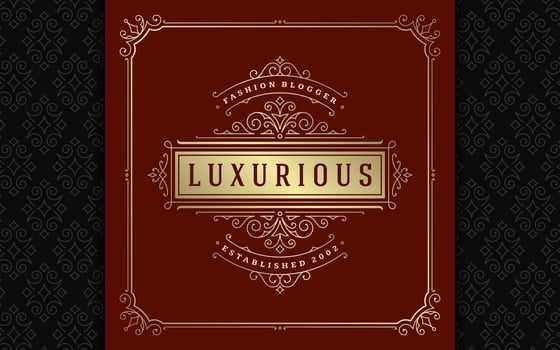 Vintage logo elegant flourishes line art graceful ornaments victorian style template design vector