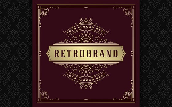 Vintage logo elegant flourishes line art graceful ornaments victorian style template design vector