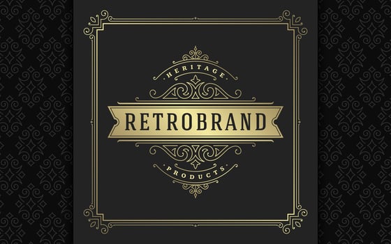 Vintage logo elegant flourishes line art graceful ornaments victorian style template design vector