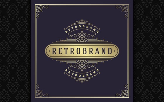 Vintage logo elegant flourishes line art graceful ornaments victorian style template design vector