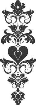 Silhouette vertical line divider with Hearth shape Baroque ornament black color only vector