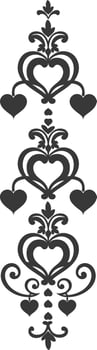Silhouette vertical line divider with Hearth shape Baroque ornament black color only vector