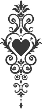Silhouette vertical line divider with Hearth shape Baroque ornament black color only vector