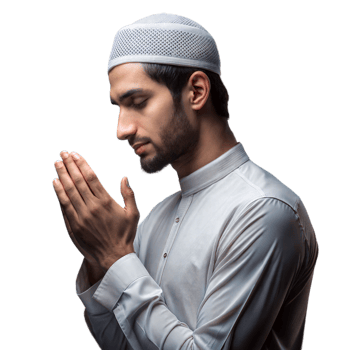Young Man in Traditional Attire Engaging in Silent Prayer Indoors in Daylight png
