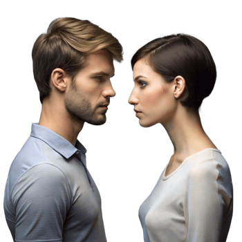 Profile View of a Young Man and Woman Standing face to face png