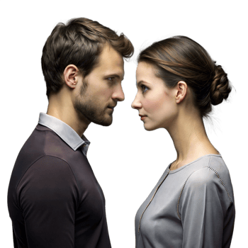 Man and Woman Standing Face to Face on Transparent Background in Studio Lighting png