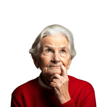 Elderly Woman in Red Sweater Deep in Thought With a Transparent Background png
