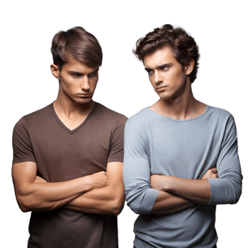 Two Young Men in Casual Clothing Standing With Arms Crossed in a Studio Setting png
