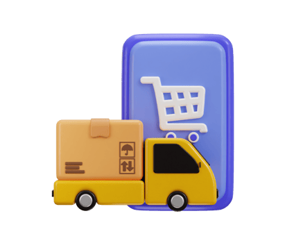 delivery truck with cardboard icon with shopping cart icon 3d rendering illustration png