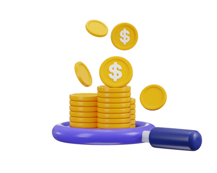 magnifying glass with golden coin icon 3d render concept of business icon illustration png