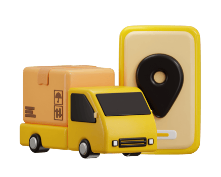 delivery truck with cardboard icon with location pin shipment tracking 3d rendering illustration png