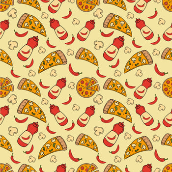 Hand Drawn Colorful Pizza Ingredients seamless pattern vector