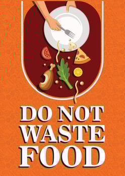 Don't waist food banner with a man in a black suit and waist food background vector