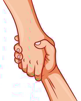 Helping hand concept isolated on white background. vector