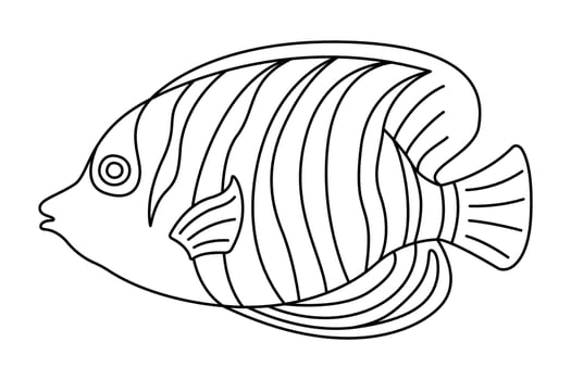 Tropical Fish. Simple Hand Drawn. Isolated on white background. Doodle fish line art drawing. Art therapy Coloring page for kids and adults. Black and white illustration vector