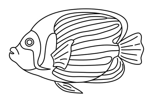 Tropical Fish. Simple Hand Drawn. Isolated on white background. Doodle fish line art drawing. Art therapy Coloring page for kids and adults. Black and white illustration vector