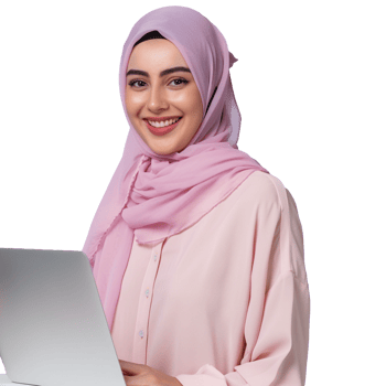 Hijab muslim business woman with laptop isolated transparent png