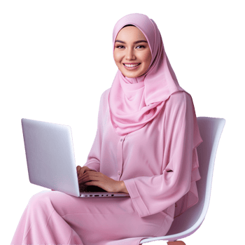 Hijab muslim business woman with laptop isolated transparent png