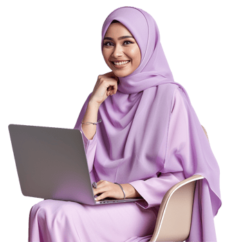 Hijab muslim business woman with laptop isolated transparent png