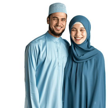 Young Muslim Couple Husband and wife isolated on transparent background, AI png