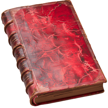 Old red book with leather cover and yellow pages. red book top view isolated png