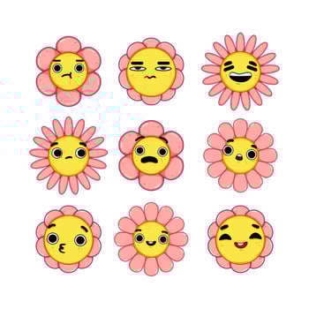flower character set cartoon illustration vector