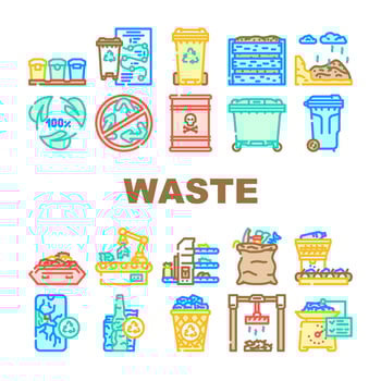 waste sorting garbage plastic icons set vector