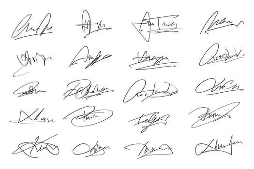 Signatures set. Fictitious handwritten signatures for signing documents on white background. vector