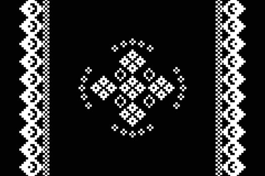 Traditional black ethnic motifs ikat geometric fabric pattern cross stitch.Ikat embroidery Ethnic oriental Pixel black background.Abstract,illustration. Texture,decoration,wallpaper. vector