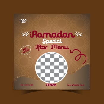 Ramadan iftar menu food post design and social media banner template vector