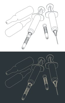 Disposable syringe with needle and ampules vector