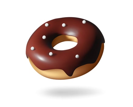 3d Glazed Donut with chocolate brown topping and sprinkles. . Bakery sweet pastry food dessert, icing cakes with decoration. vector
