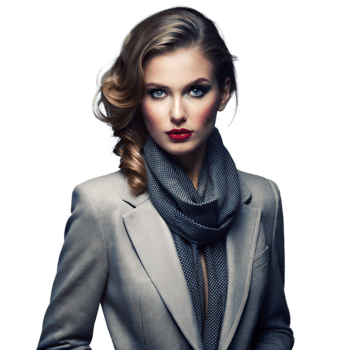 Elegant Woman Posing in Stylish Business Attire With Scarf Indoors png