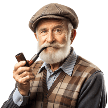 Elderly Man With Tweed Cap Posing With Pipe Against Transparent Background png