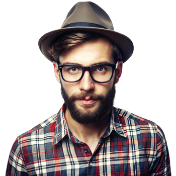 Stylish Young Man With Beard and Glasses Wearing Hat and Plaid Shirt png