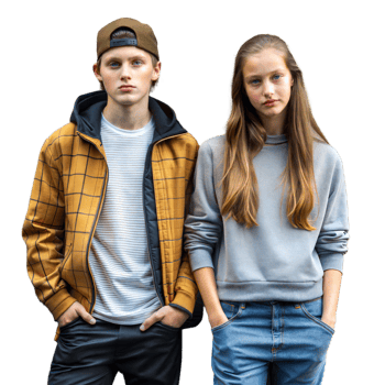 Young Male and Female Models Posing in Casual Wear Against Transparent Background png