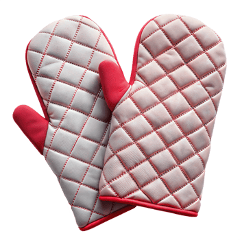 Pair of Red and White Quilted Oven Mitts Isolated on Transparent Background png