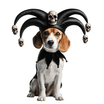 Dog with Black Skull Jester Hat png