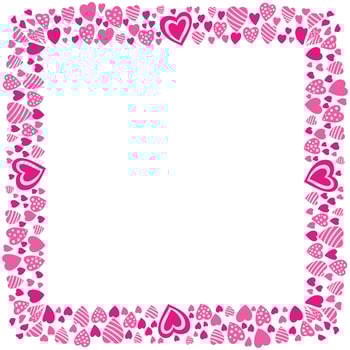 Hand drawn hearts border and frame on white background vector