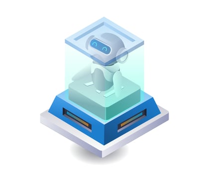 Robot AI protector server technology infographic illustration 3d flat isometric vector